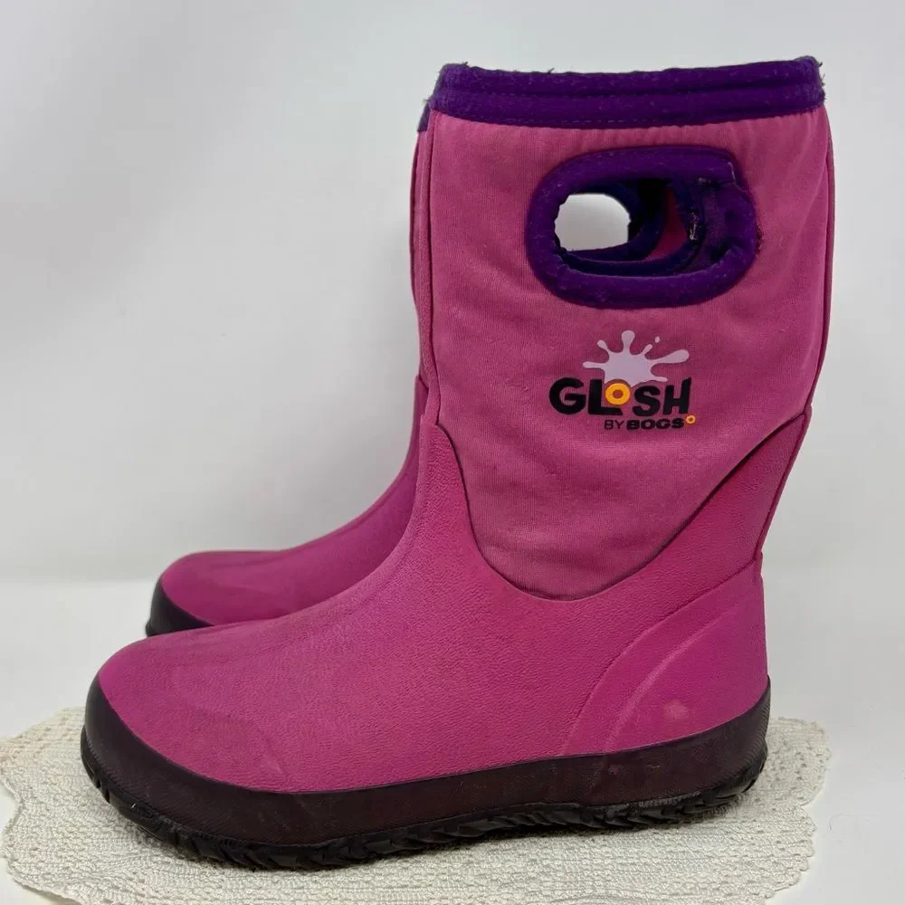 Bogs Glosh Pink Neoprene Rain Boots Waterproof Lightweight Big Kid Girl Size 2